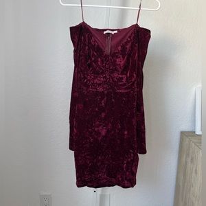 Plum/deep red velvet off the shoulder mini dress